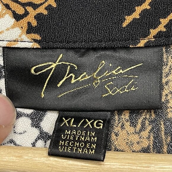 Thalia Sodi Womens Floral Patchwork Blouse XL Long Sleeve V-Neck Polyester Spand - Picture 4 of 7